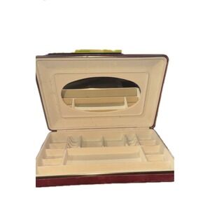 Vintage Red Velvet Jewelry Box Case Travel Organizer with Mirror with Hearts